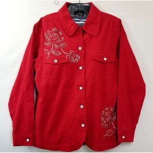 Quacker Factory Jacket Size S Red Silver Rhinestone Studded jacket